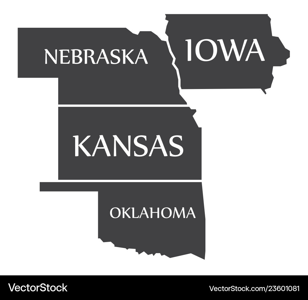 Nebraska - kansas oklahoma iowa map labelled Nebraska - kansas oklahoma iowa map labelled vector image