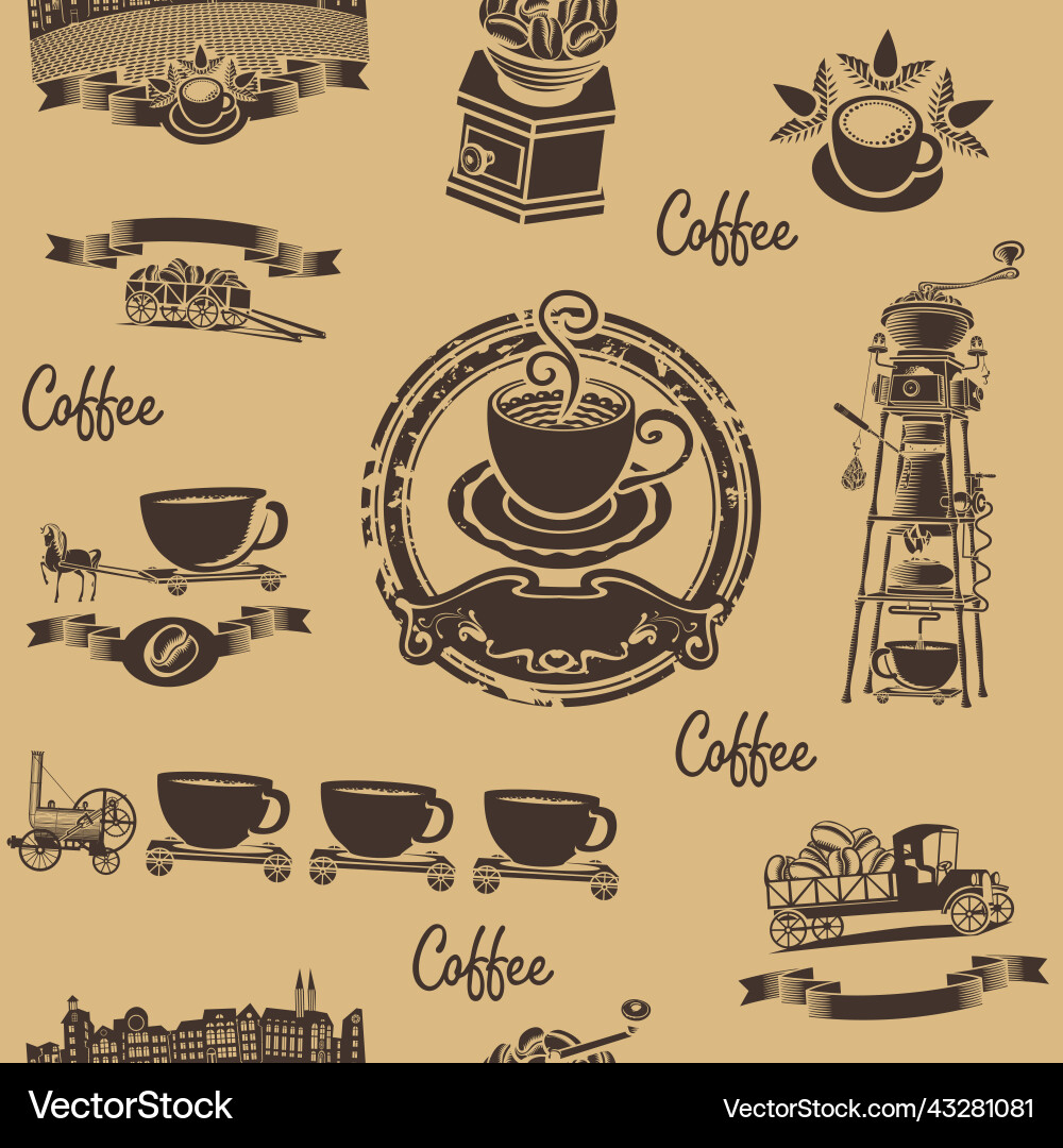 Seamless pattern background on the coffee theme Seamless pattern background on the coffee theme vector image