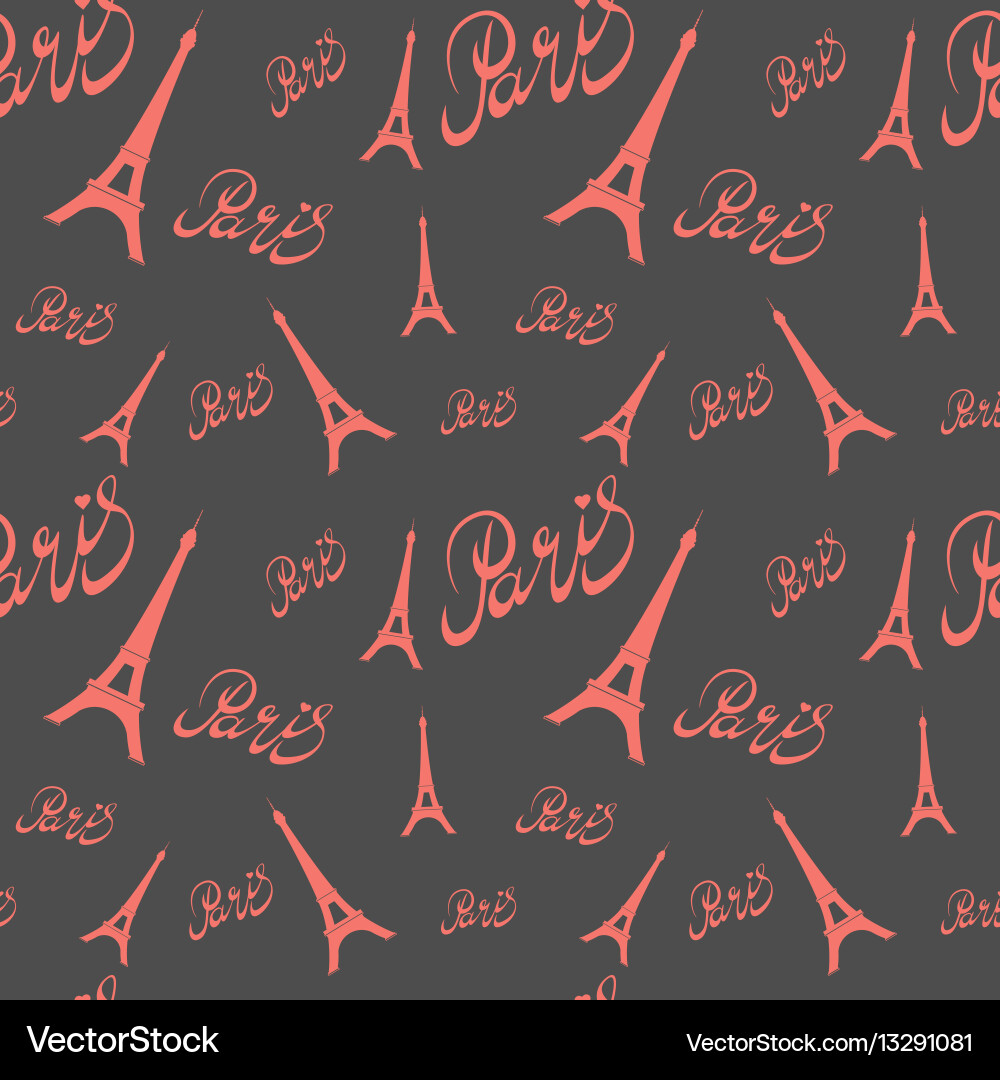 Seamless pattern eiffel tower with heartshand vector image
