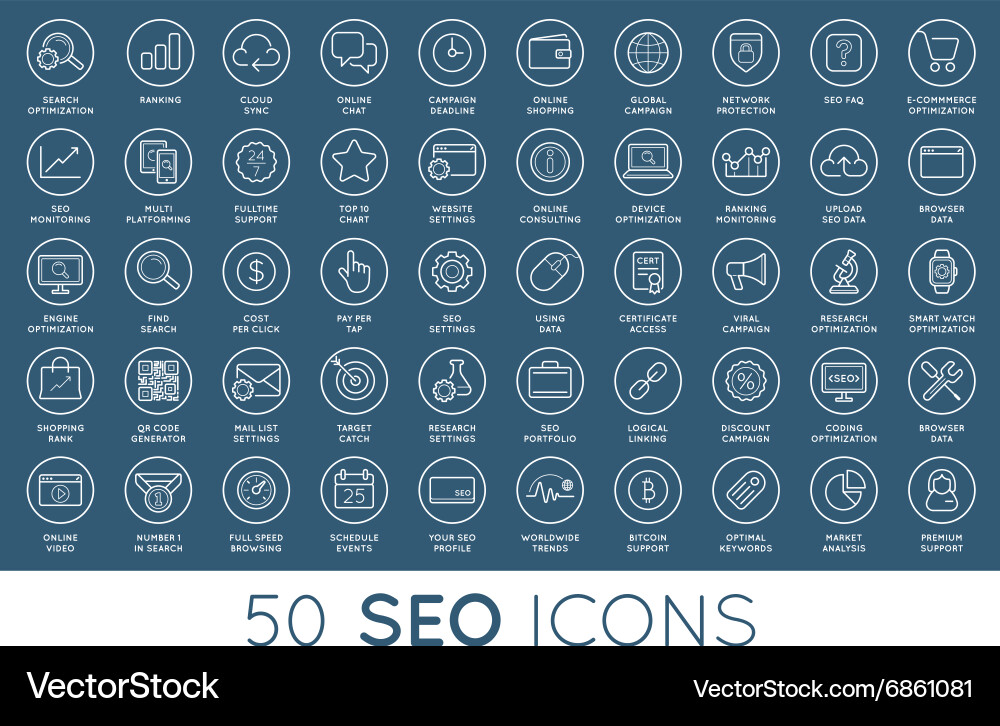Set of seo search engine optimisation elements vector image
