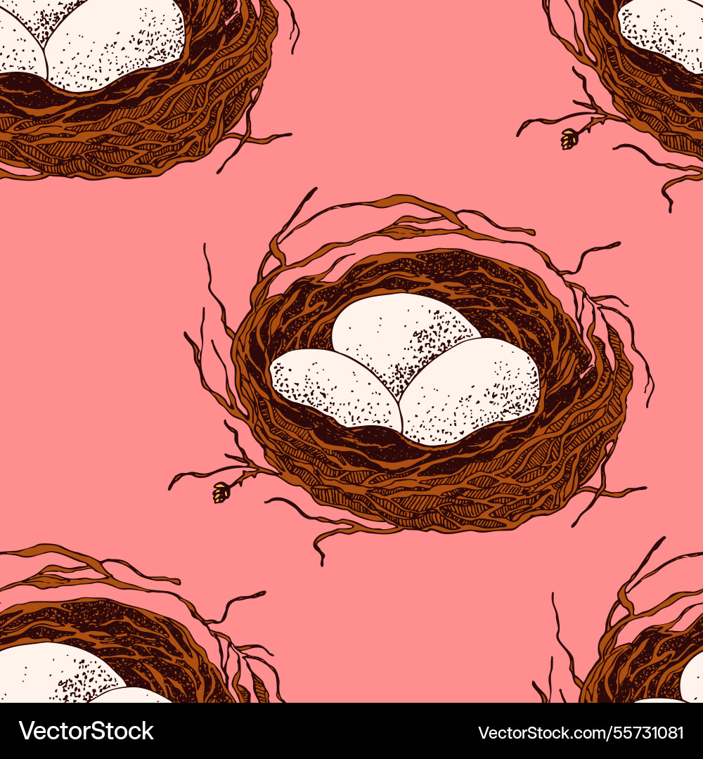 Spring seamless pattern with bird nest eggs Vector Image