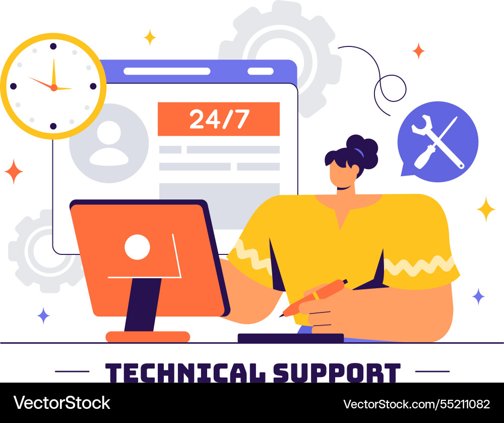 A technical support system featuring software vector image