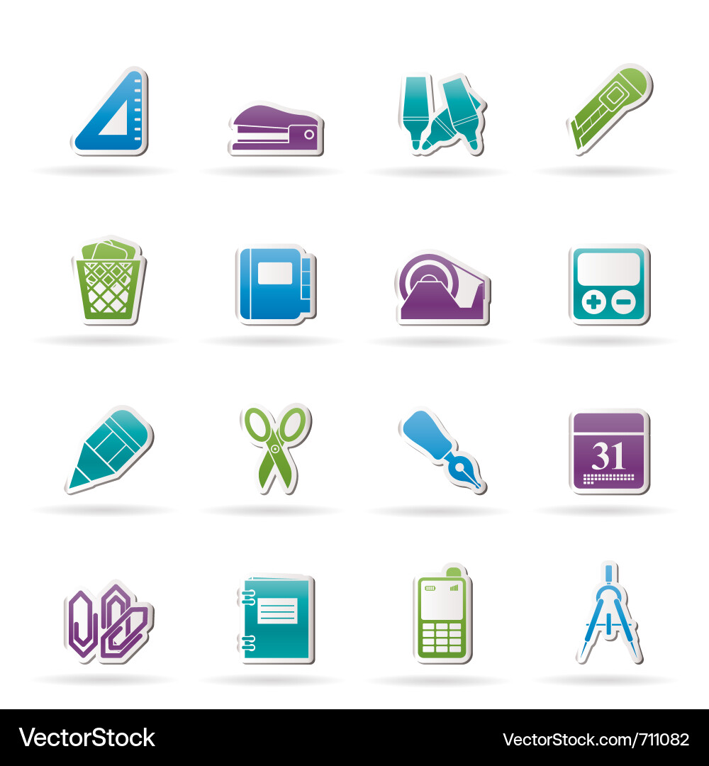 Business and office objects icons Vector Image