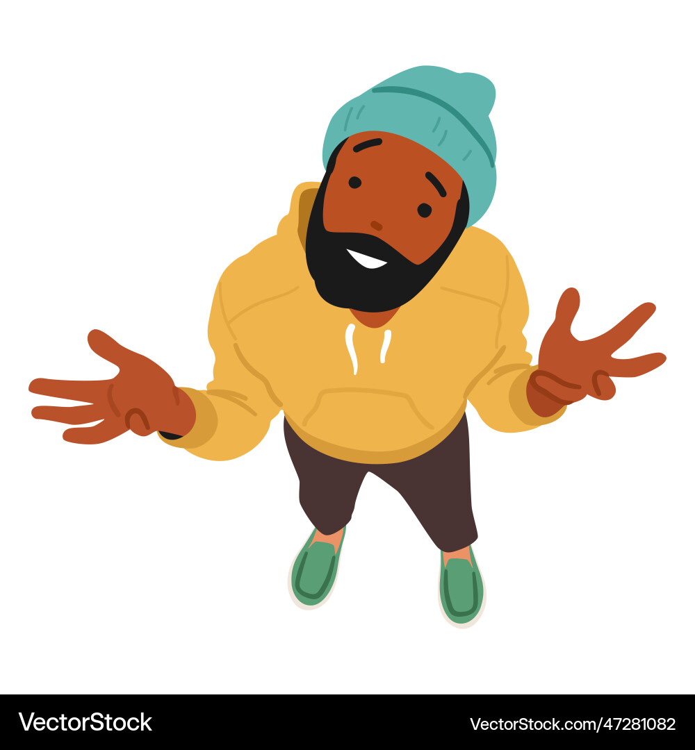 Curious man in shrug pose gazing upwards Curious man in shrug pose gazing upwards vector image