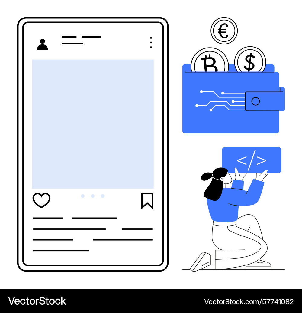 Digital wallet cryptocurrency and coding Digital wallet cryptocurrency and coding vector image