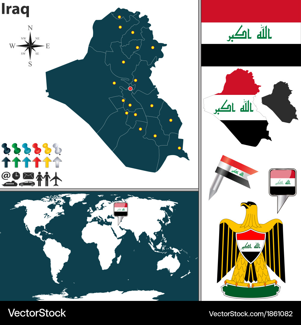 Iraq Map with Flag and Borders Vector Image
