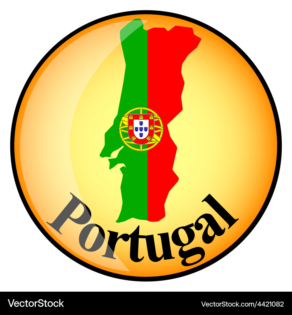 Orange button with the image maps of portugal Vector Image