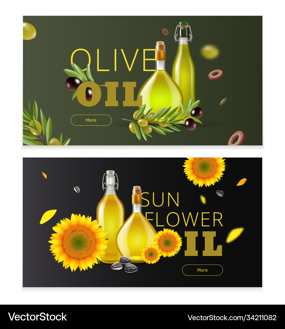 Realistische Ölprodukt horizontale Banner-Set Realistische Ölprodukt horizontale Banner-Set vektorbild