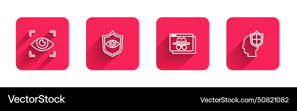 Set line eye scan shield and browser Set line eye scan shield and browser vector image