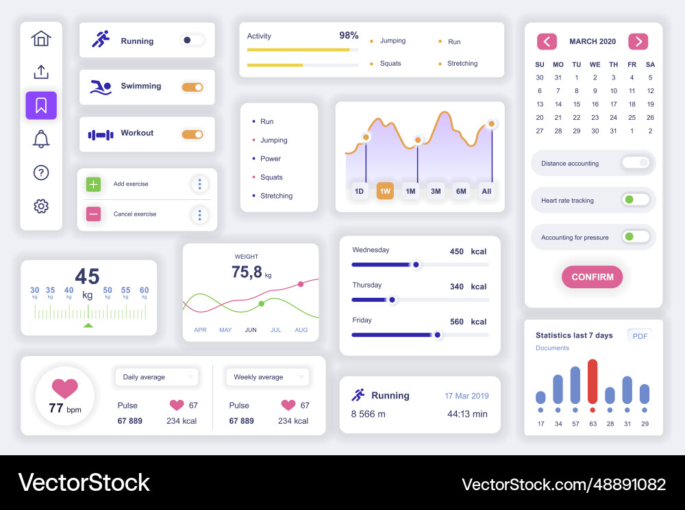 User interface elements set for fitness mobile app vector image