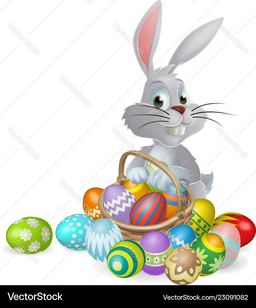 White easter bunny and chocolate eggs Royalty Free Vector