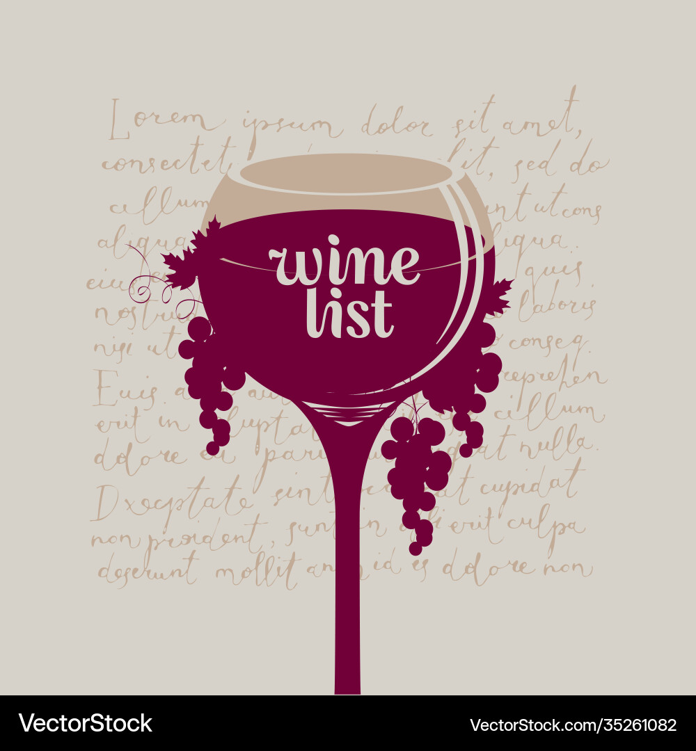 Wine list with glass grape and lorem ipsum Wine list with glass grape and lorem ipsum vector image