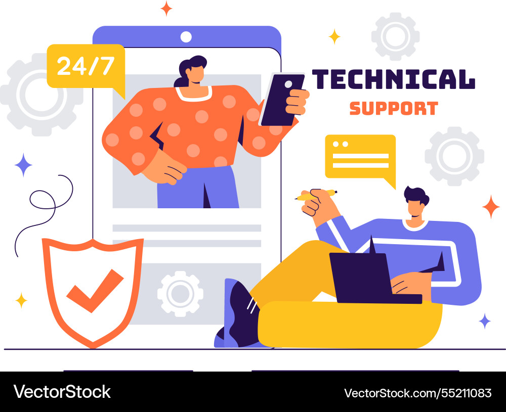 A technical support system featuring software A technical support system featuring software Vector Image