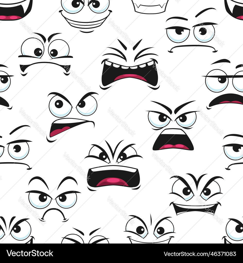 Cartoon angry and sad faces seamless emoji pattern Cartoon angry and sad faces seamless emoji pattern vector image