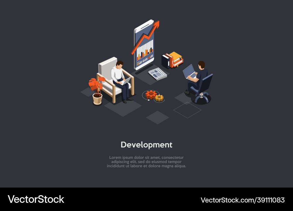 Development concept design cartoon 3d style Development concept design cartoon 3d style Vector Image