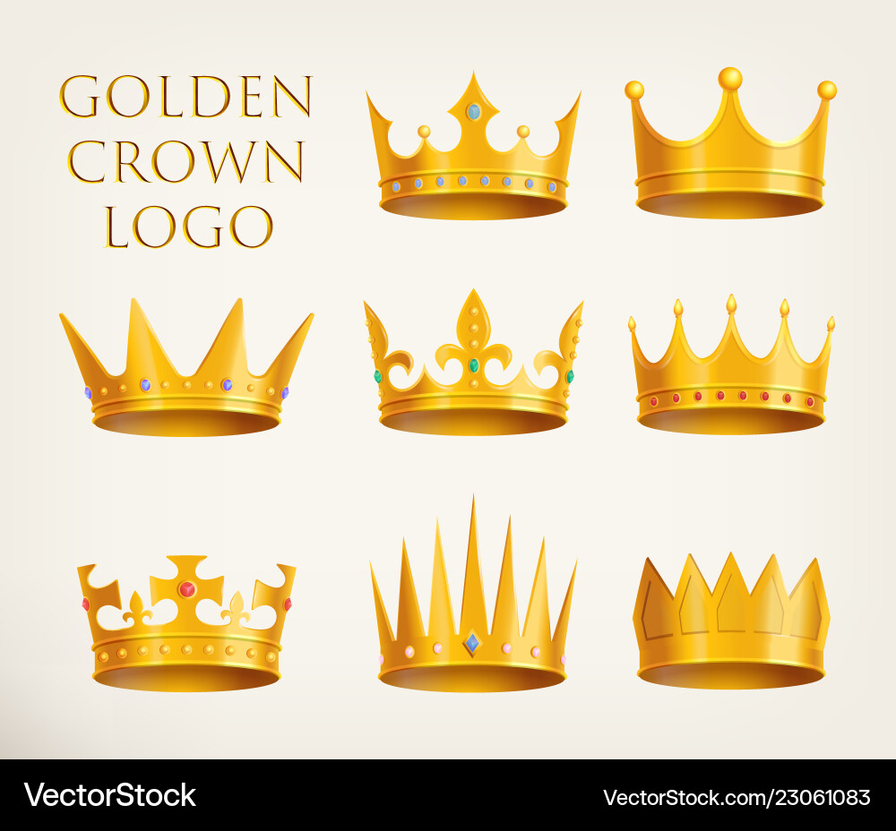 Golden crowns logo or royal headdress icon vector image