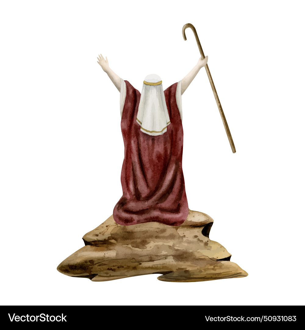 Moses with raised hands separating red sea Vector Image