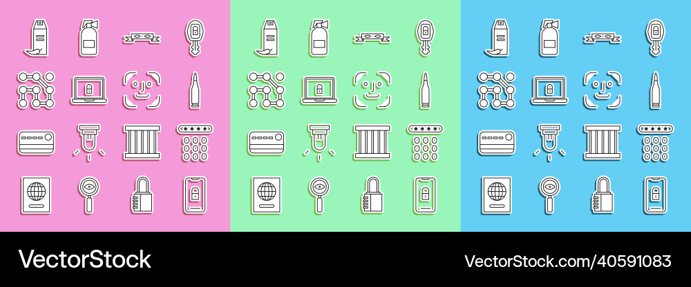 Set line mobile with closed padlock password vector image