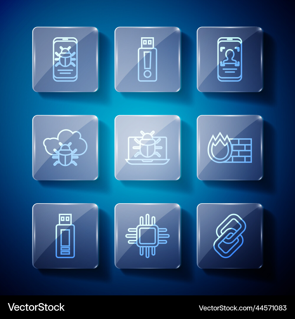 Set line usb flash drive processor Vector Image