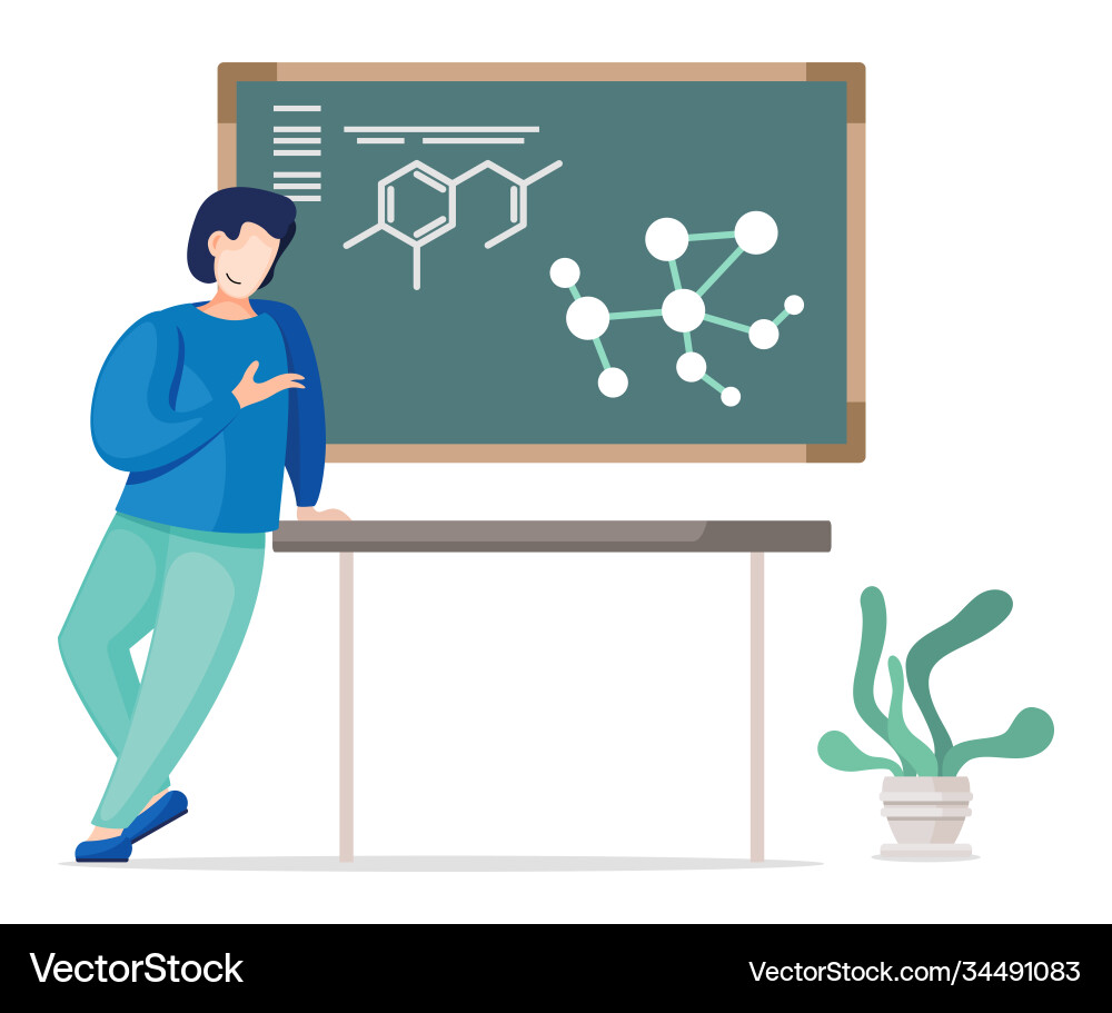 Student lean on table pointing at desk Student lean on table pointing at desk Vector Image