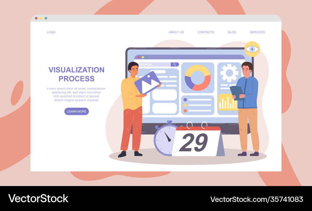 Two male characters are creating visualization Two male characters are creating visualization vector image