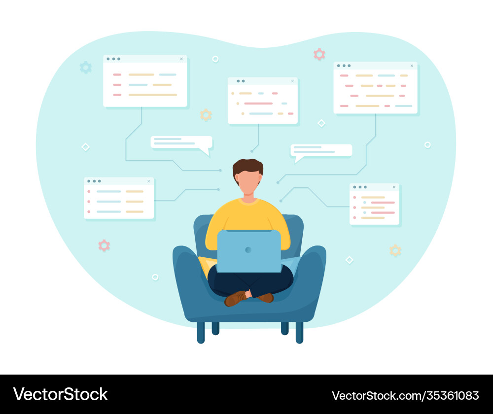 Web Developer Working on Laptop vector image