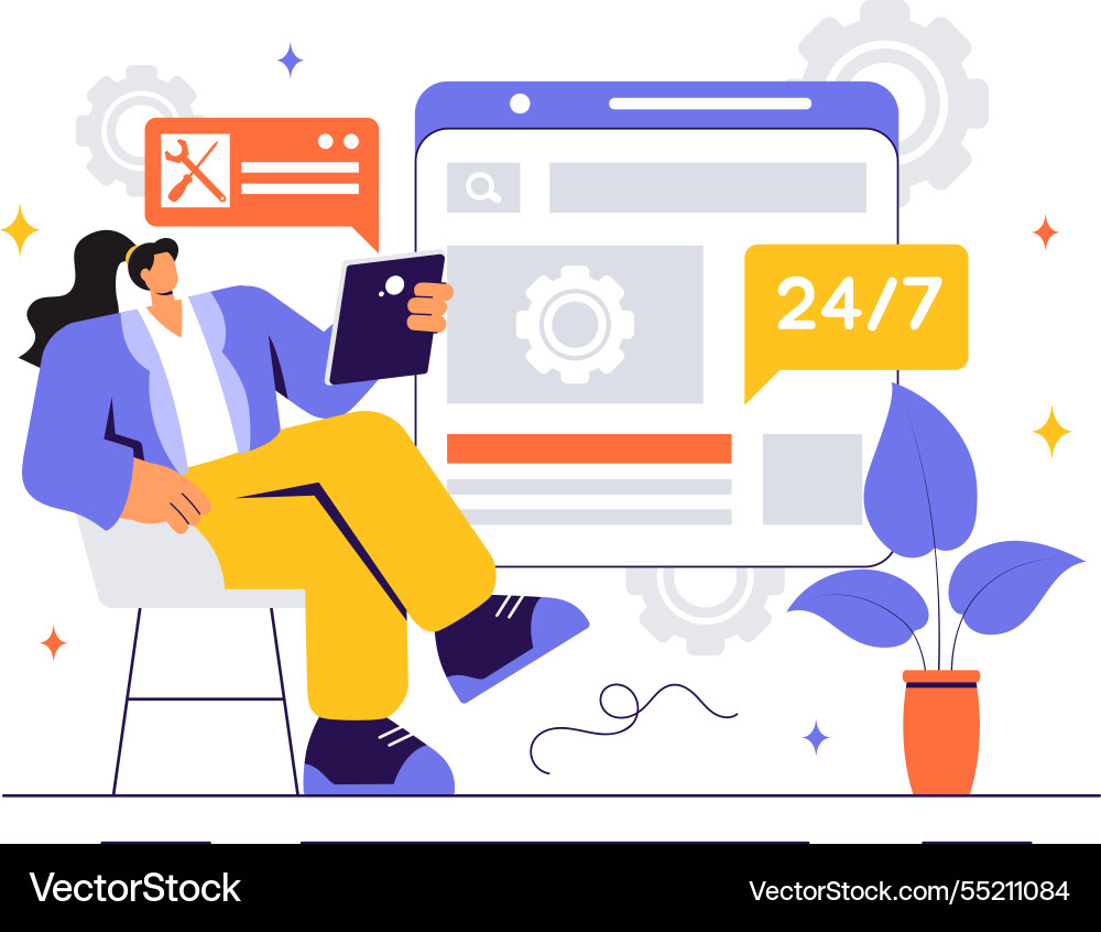 A technical support system featuring software A technical support system featuring software vector image