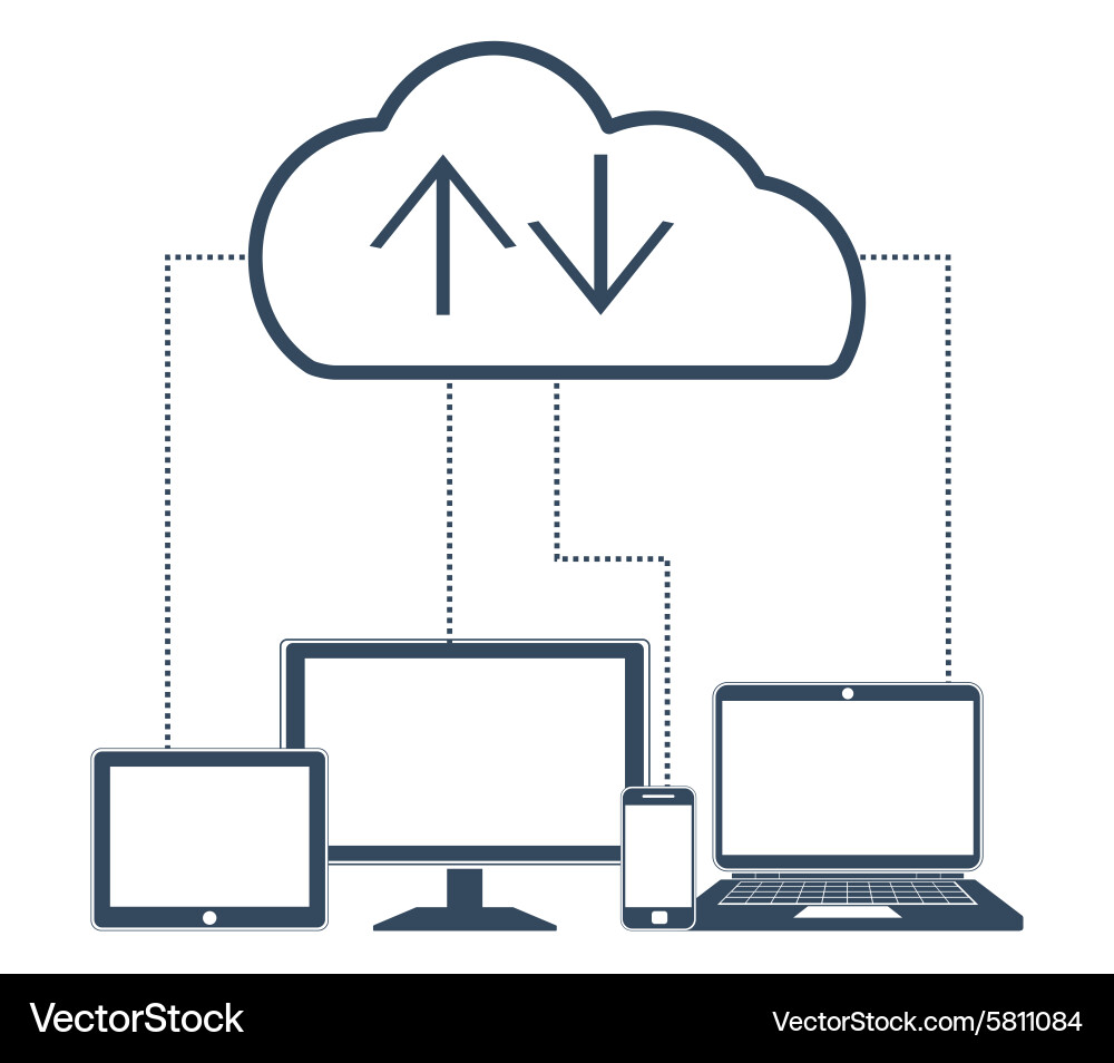 Cloud computing network connected all devices vector image