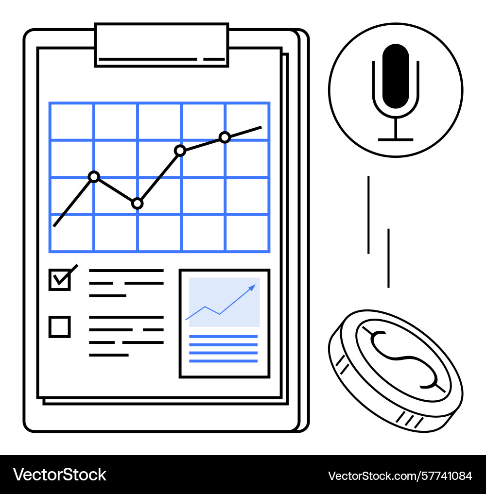 Data analysis on clipboard with microphone Vector Image