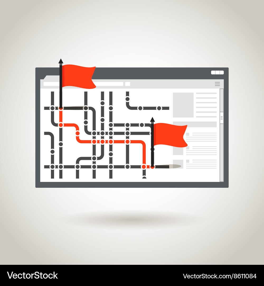 Map and a red flags guidance concept vector image