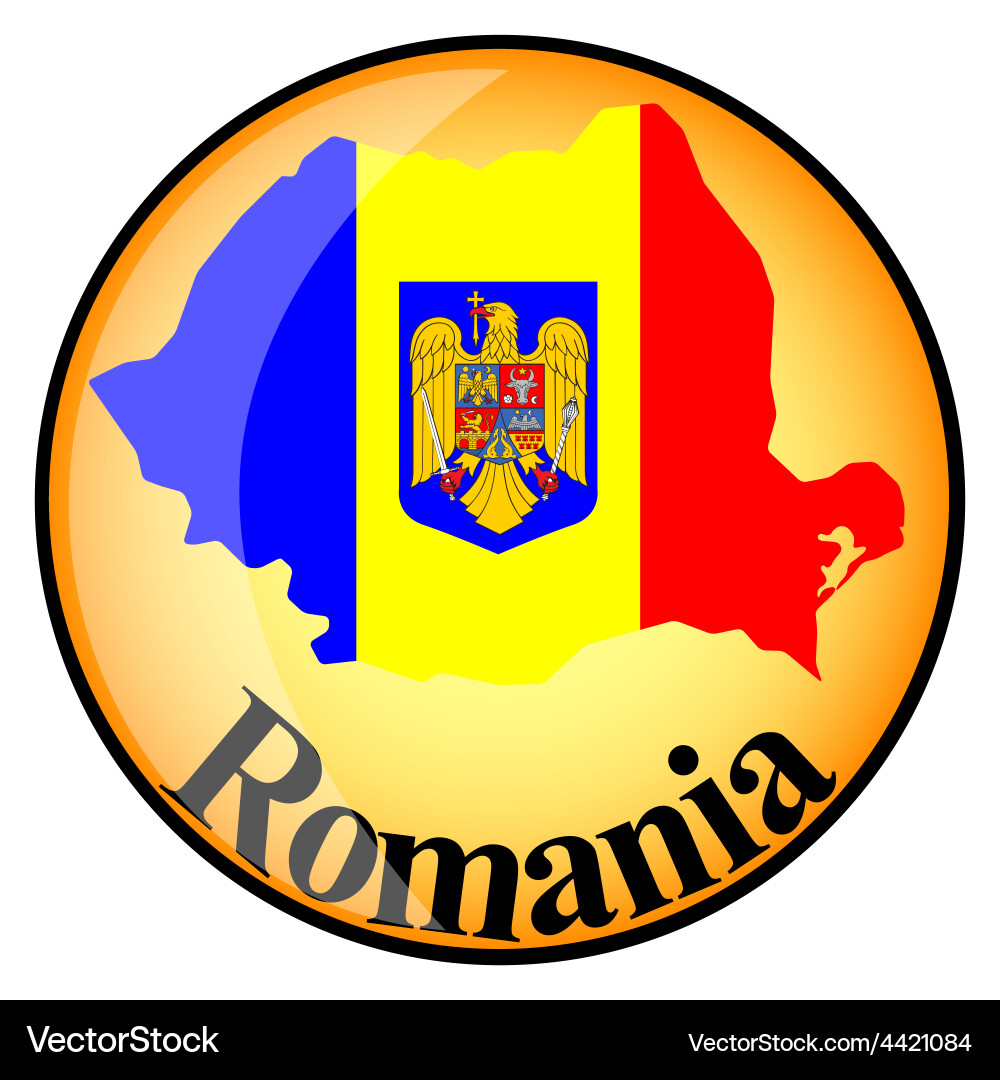 Orange button with the image maps of romania Vector Image