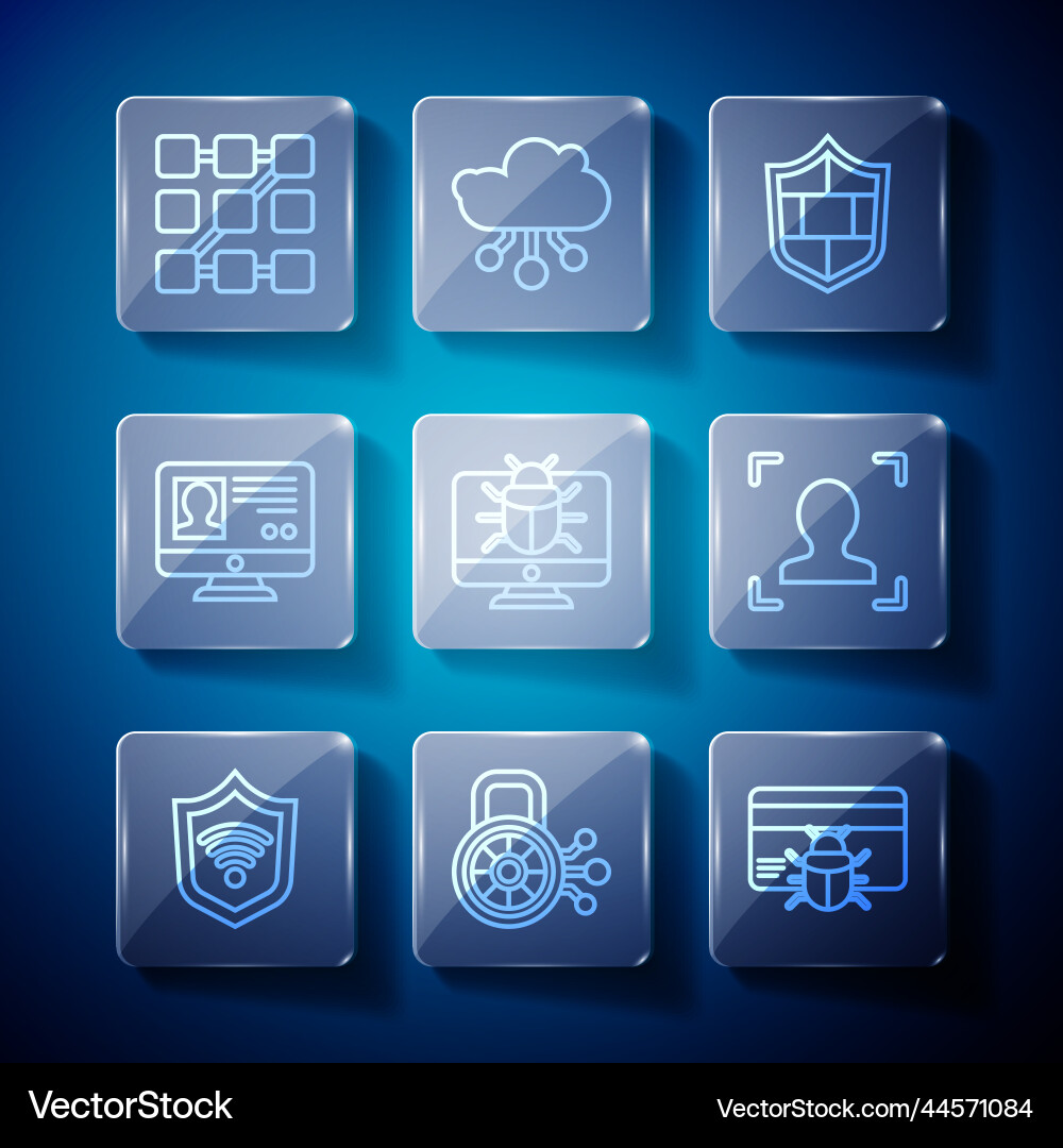 Set line shield with wifi wireless cyber security Vector Image