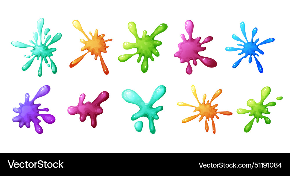 Set of liquid colorful slime in cartoon style vector image