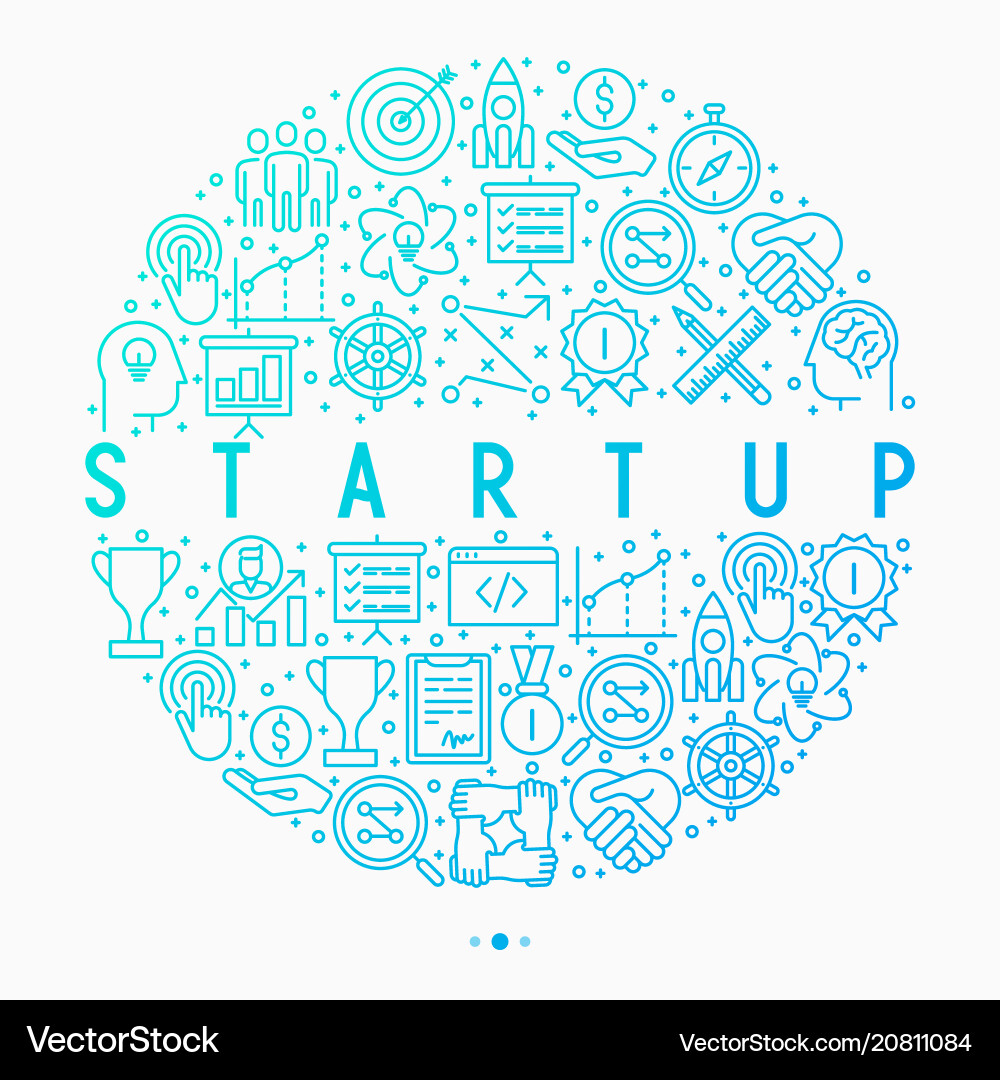 Start up concept in circle with thin line icons Start up concept in circle with thin line icons Vector Image