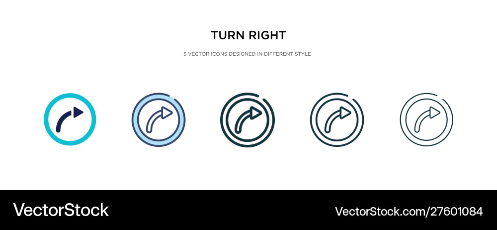 Turn right icon in different style two colored Vector Image