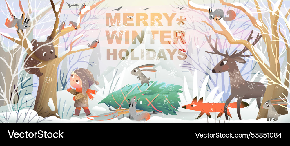 Winter forest animals children story Winter forest animals children story vector image