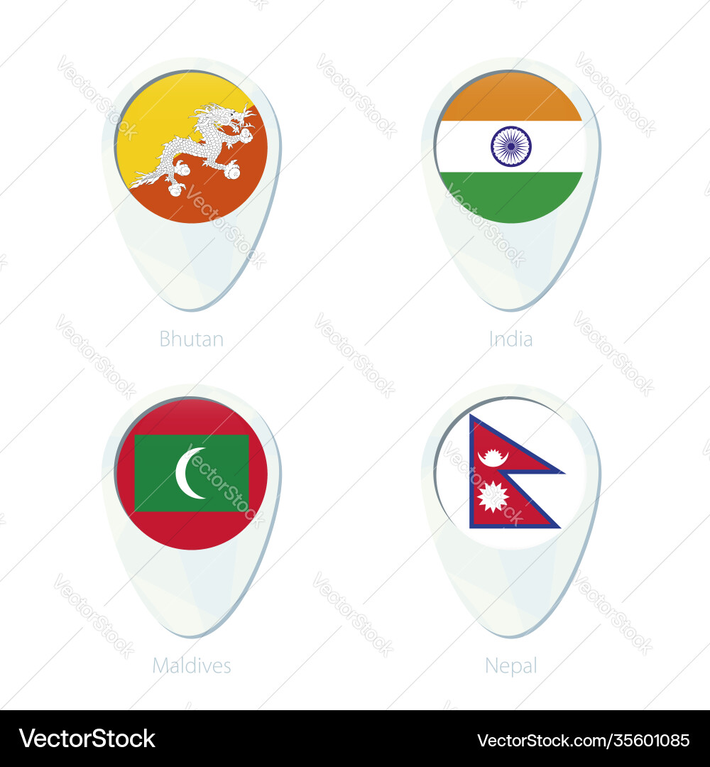 Bhutan india maldives nepal flag location map pin Bhutan india maldives nepal flag location map pin vector image