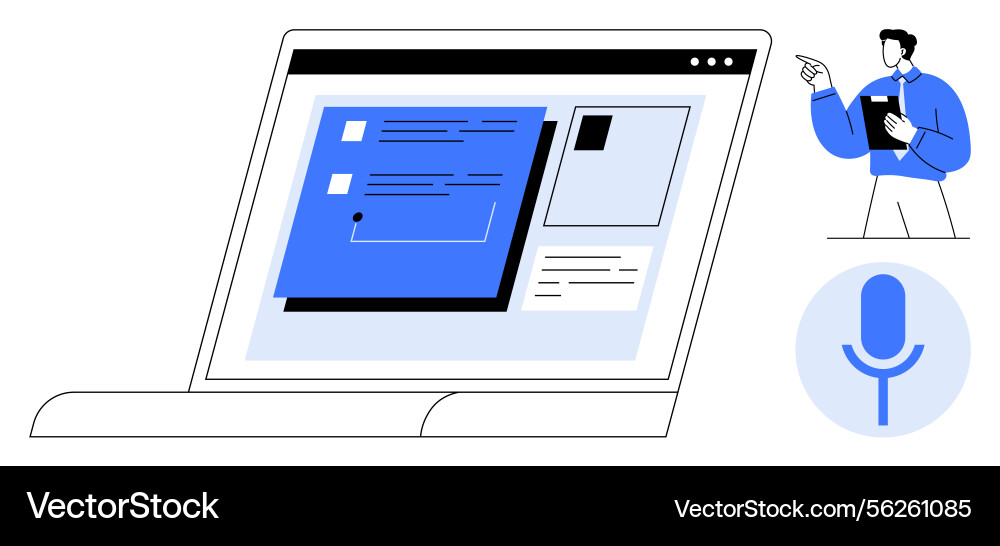 Digital voice command interaction with laptop Digital voice command interaction with laptop vector image