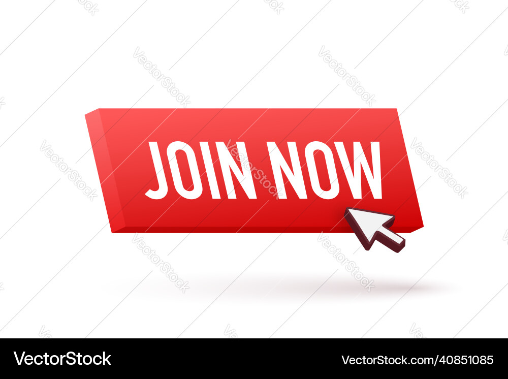 Modern icon with red join now button on white Modern icon with red join now button on white vector image