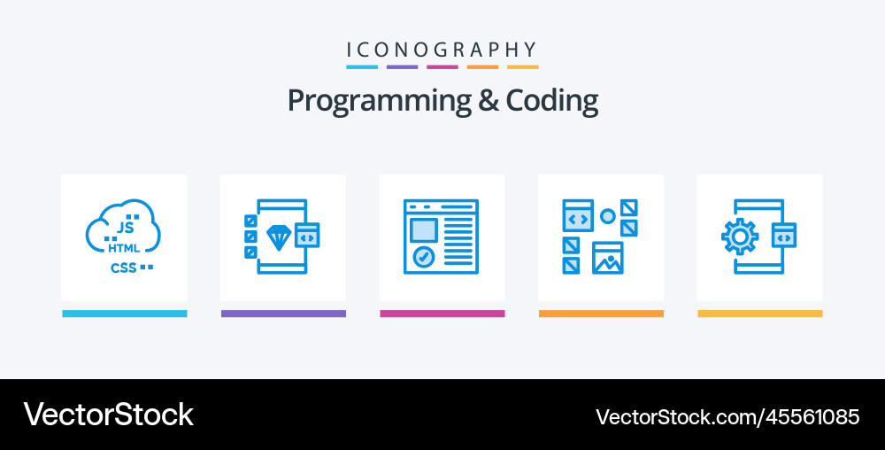 Programming and coding blue 5 icon pack including vector image