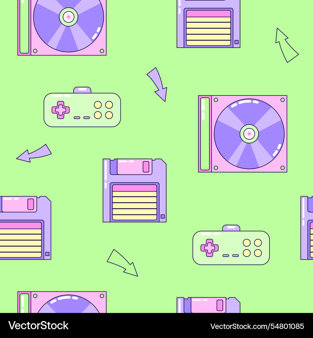 Seamless pattern with floppy disk and gamepad Seamless pattern with floppy disk and gamepad vector image