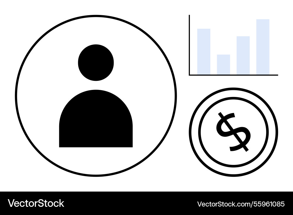 User profile icon with bar graph and dollar sign User profile icon with bar graph and dollar sign vector image