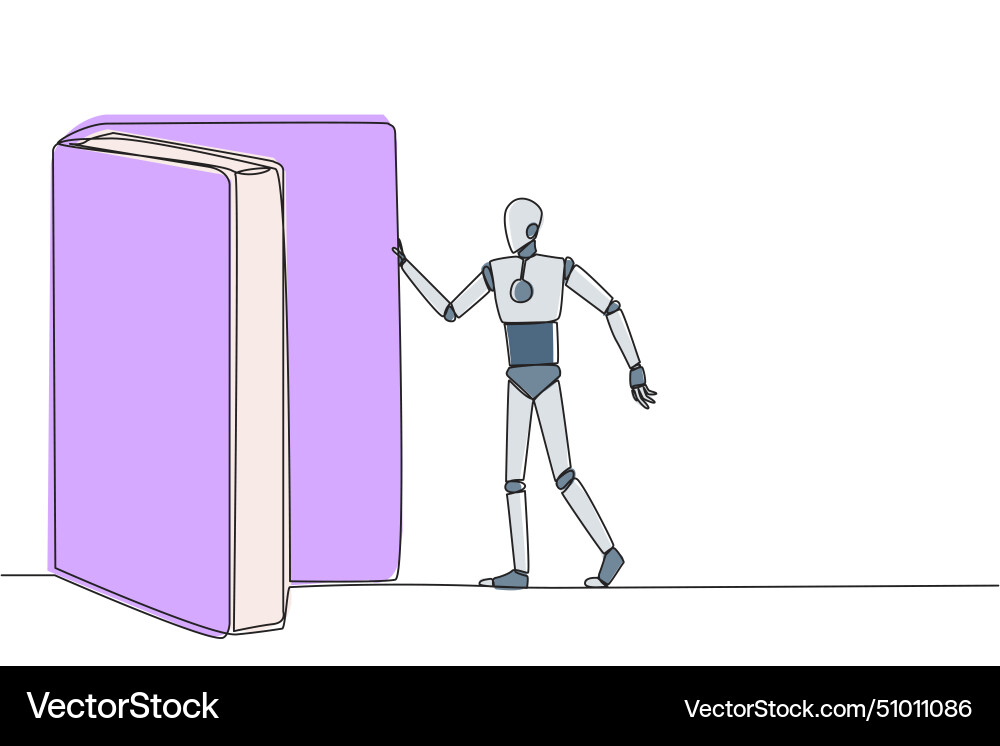 Single one line drawing robot open Single one line drawing robot open vector image