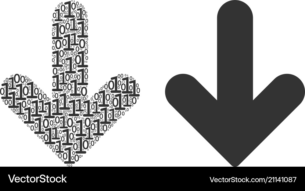 Arrow down mosaic of binary digits Arrow down mosaic of binary digits vector image