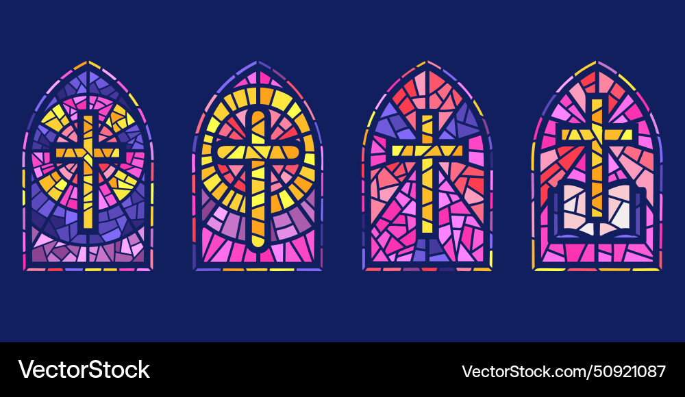 Church glass windows stained mosaic catholic vector image