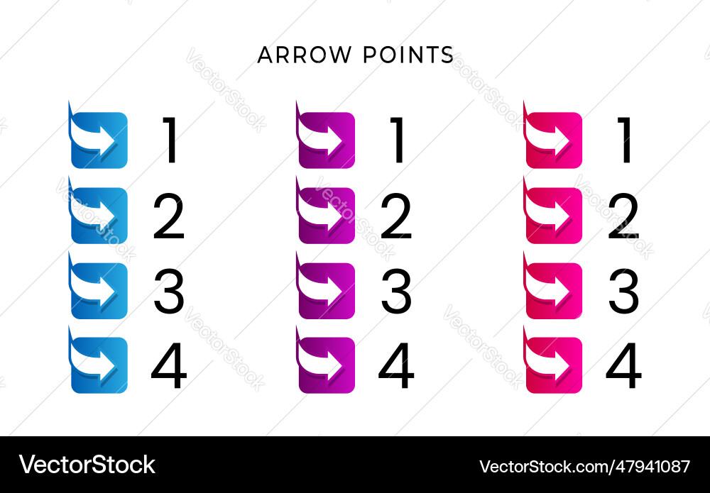 Colorful bullet arrow point number with gradient Colorful bullet arrow point number with gradient Vector Image
