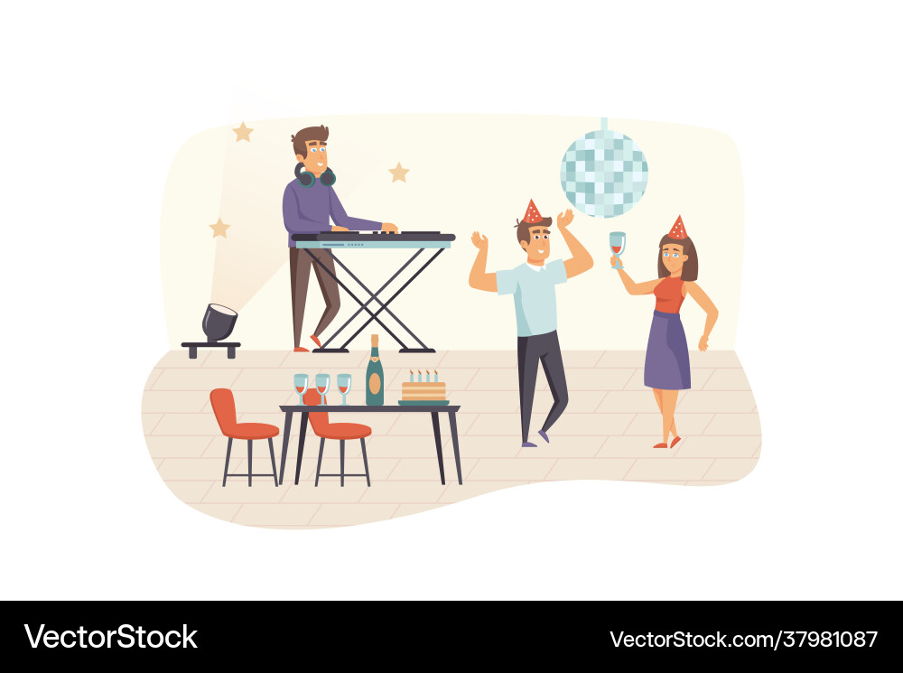 Couple having fun at party scene man and woman Couple having fun at party scene man and woman vector image