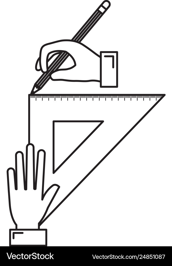 Hands drawing with triangular geometric rule Hands drawing with triangular geometric rule vector image