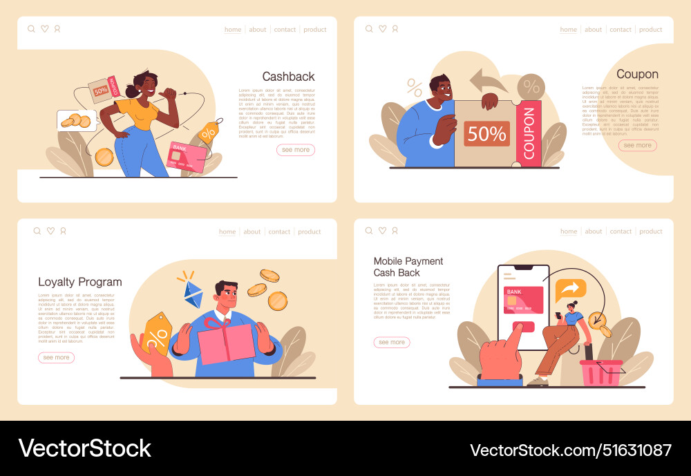 Loyalty program web banner or landing page set Vector Image