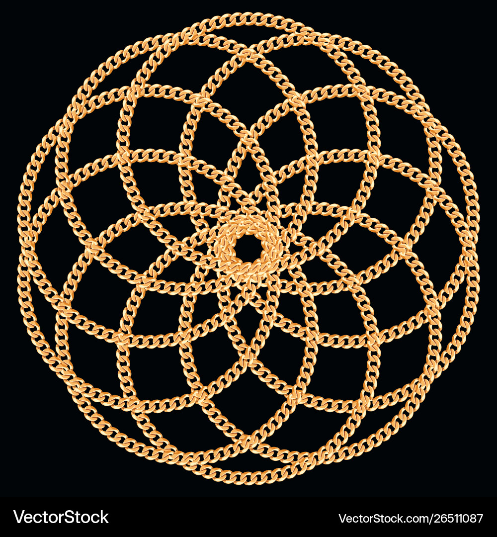 Round pattern made with golden chains on black Vector Image